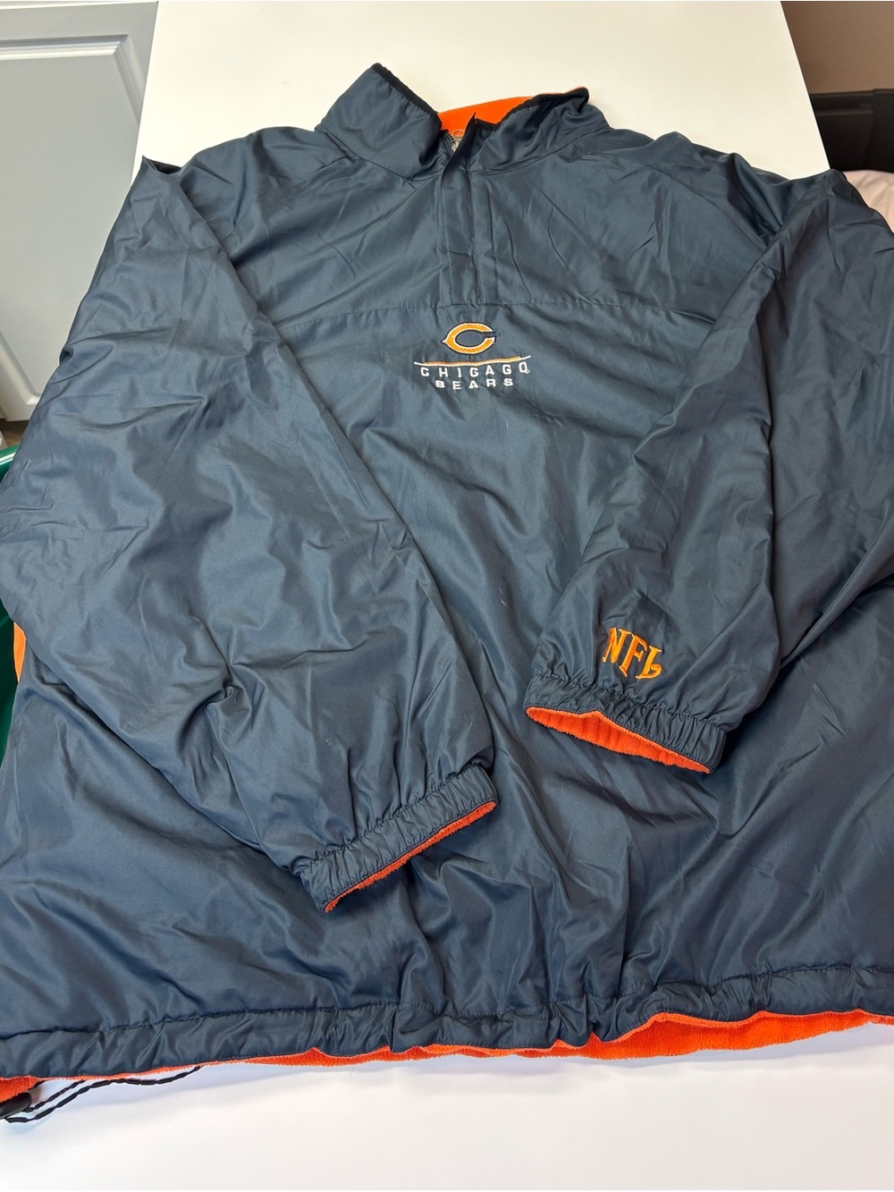 Chicago Bears NFL Pullover Jacket - Navy with Orange Trim with Fleece Lining